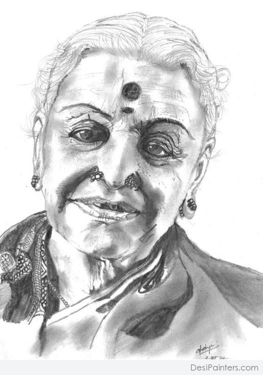 Pencil Sketch of  M. S. Subbalakshmi - DesiPainters.com
