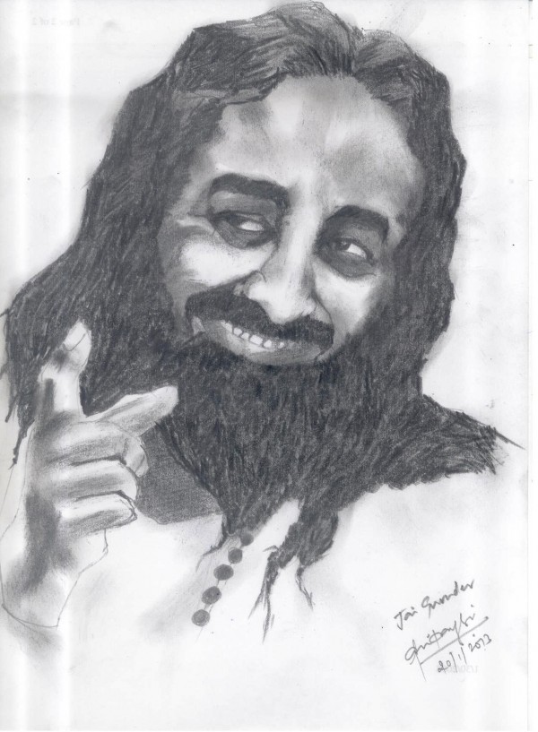 Pencil Sketch of Sri Sri Ravishankar - DesiPainters.com