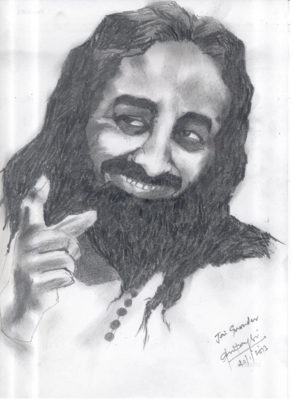 Pencil Sketch of Sri Sri Ravishankar