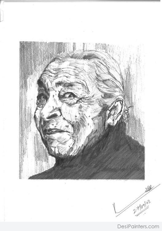 Pencil Sketch of Zohra Sehgal - DesiPainters.com