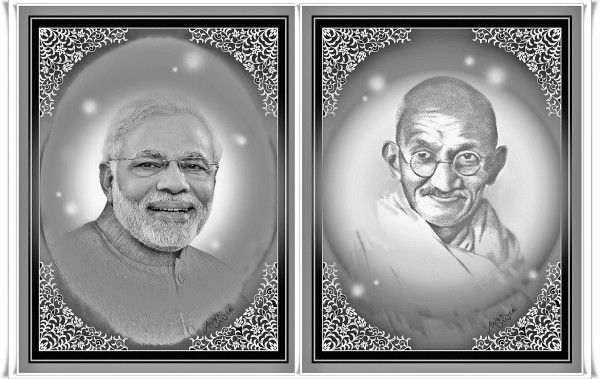 Digital Painting of Narendra Modi and Mahatma Gandhi - DesiPainters.com