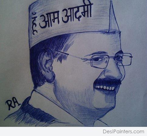 Ink Painting of Arvind Kejriwal - DesiPainters.com