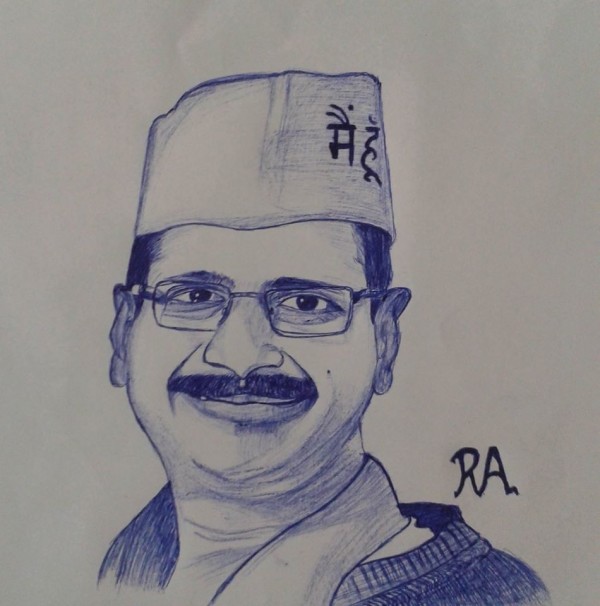 Ink Painting of Arvind Kejriwal - DesiPainters.com