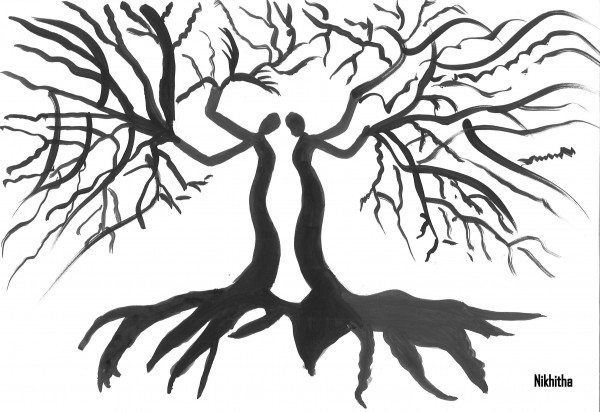 Acryl Painting of Love Tree - DesiPainters.com