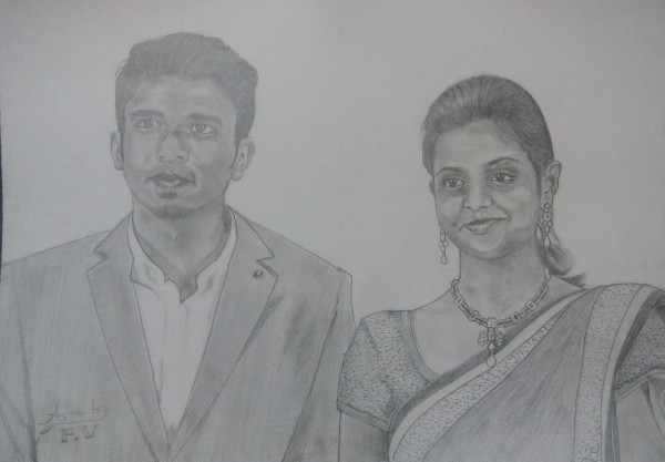 Pencil Sketch of Couple - DesiPainters.com