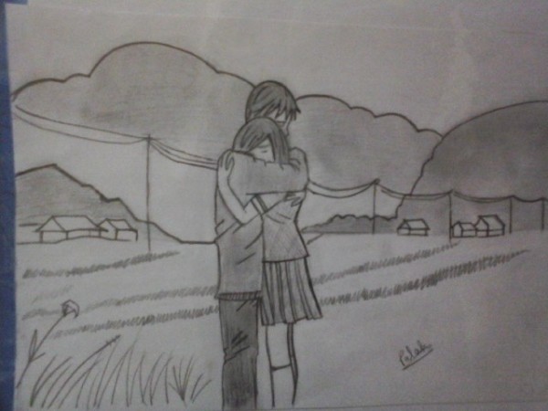 Pencil Sketch of a cute couple - DesiPainters.com