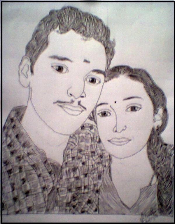 A Pencil Sketch of Brother and Sister - DesiPainters.com