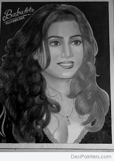 Pencil sketch of Shreya Ghosal