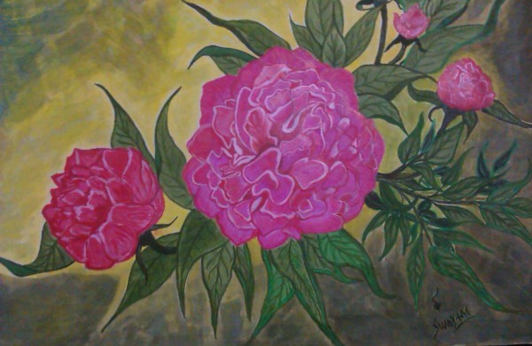 Acryl Painting Of Peony Flower - DesiPainters.com
