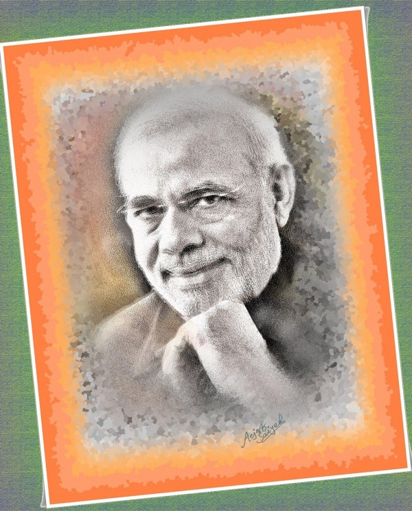 Mixed Painting Of Narendra Modi - DesiPainters.com