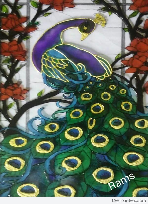 Acryl Painting Of Peacock