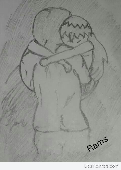 Pencil Sketch Of Hugging couple - DesiPainters.com
