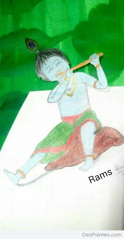 Mixed Painting Of Krishna