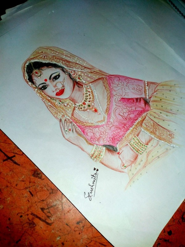 Pencil Color Painting Of Dulhan