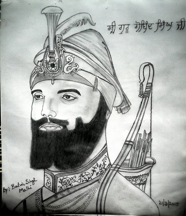Pencil Sketch of Shri Guru Gobind Singh Ji - DesiPainters.com