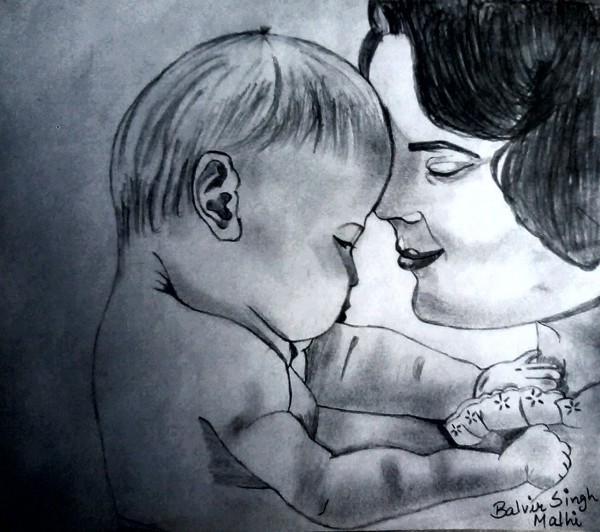  Pencil sketch of Mom and Son love