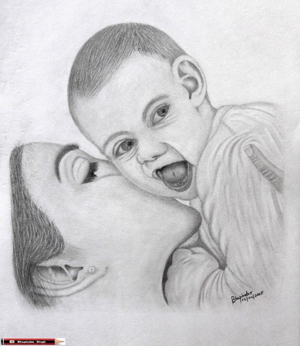 Pencil Sketch Of Mother's Love