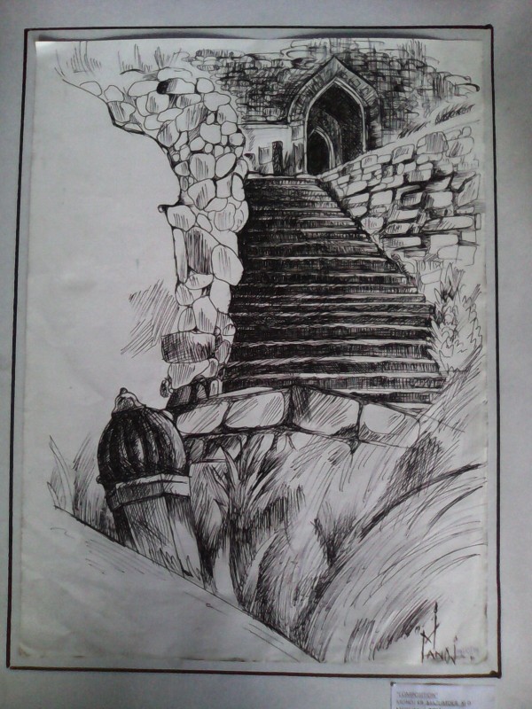 Ink Painting Of The Old Temple