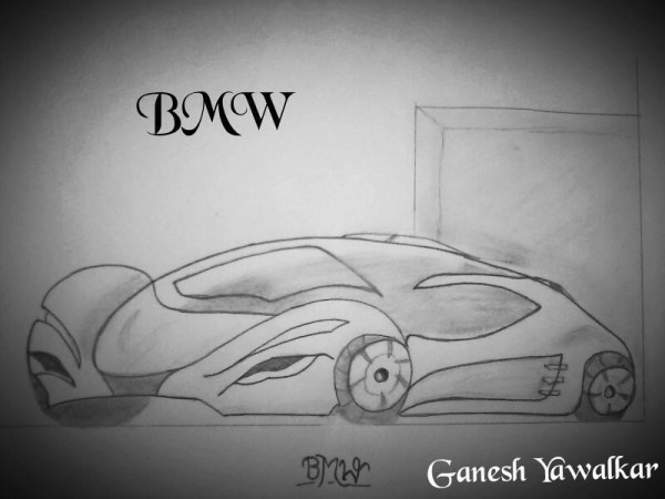 Pencil Sketch Of BMW Car - DesiPainters.com