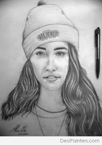 Beautiful Pencil Sketch Of A Girl - DesiPainters.com