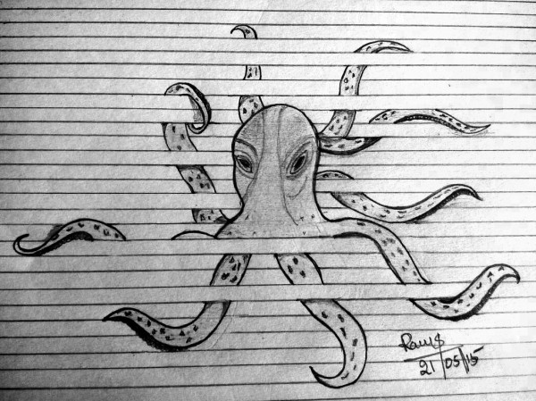 Pencil Sketch Of Octopus From Paper Strips - DesiPainters.com