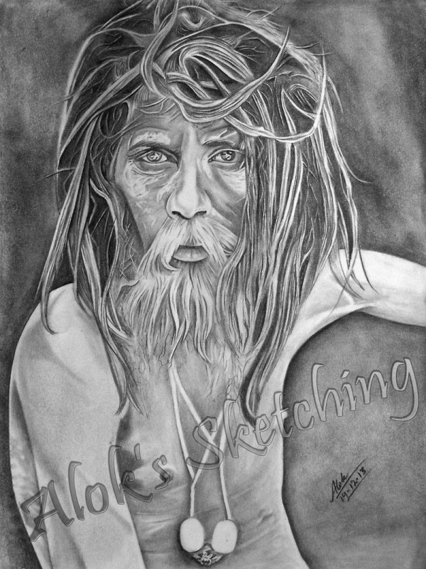 Superb Pencil Sketch Of An Aghori - DesiPainters.com