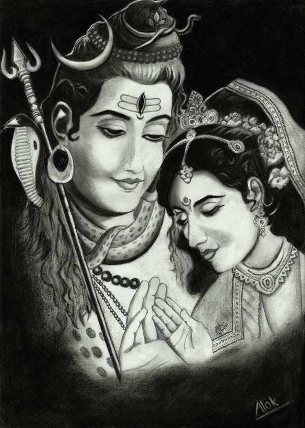 Pencil Sketch Of Lord Shiva And Parvati