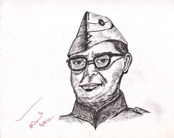 Pen Sketch Of Subhash Chandra Bose 