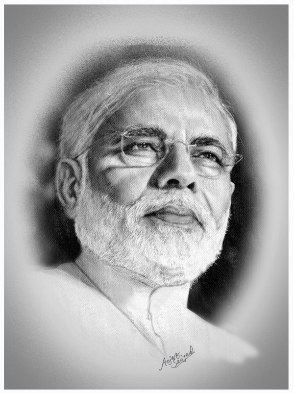 Mixed Painting  Of Prime Minister of India - Narendra Modi