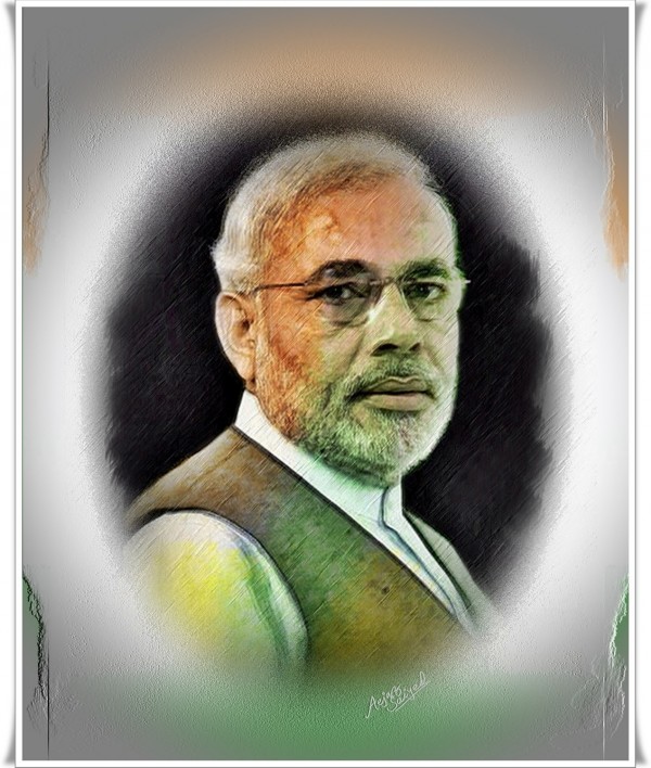 Mixed Painting Of Narendra Modi - DesiPainters.com