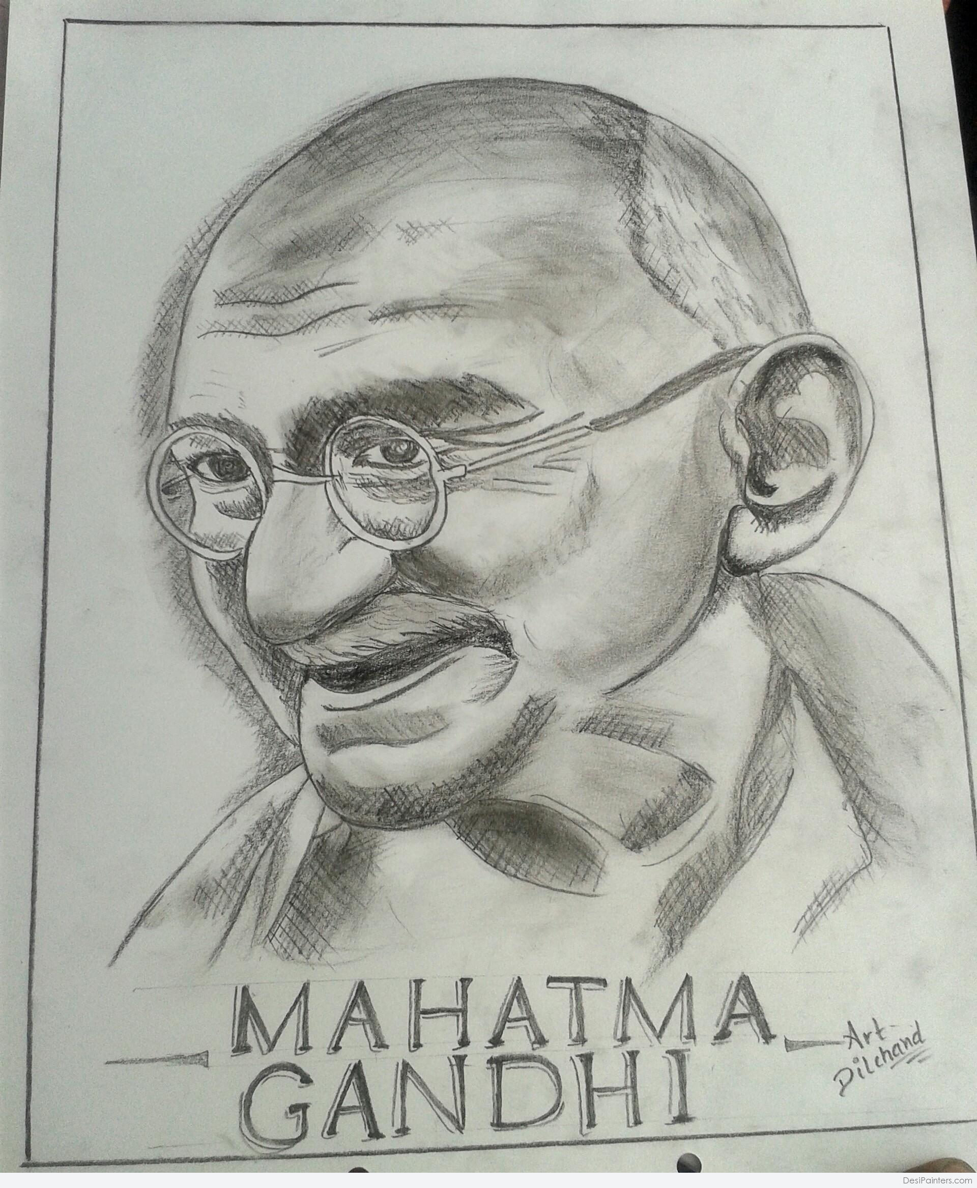 Simple How To Draw Pencil Sketch Of Mahatma Gandhi with simple drawing