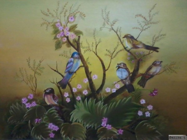 Oil Painting Of Birds - DesiPainters.com
