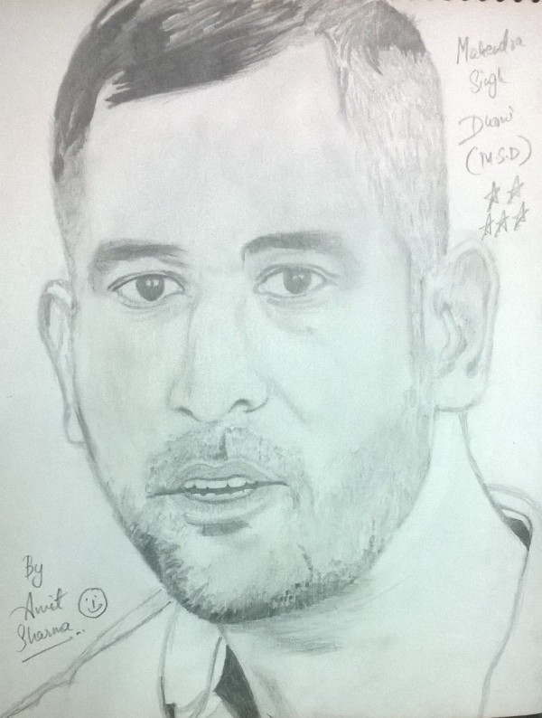 Pencil Sketch of Mahendra Singh Dhoni By Amit Sharma