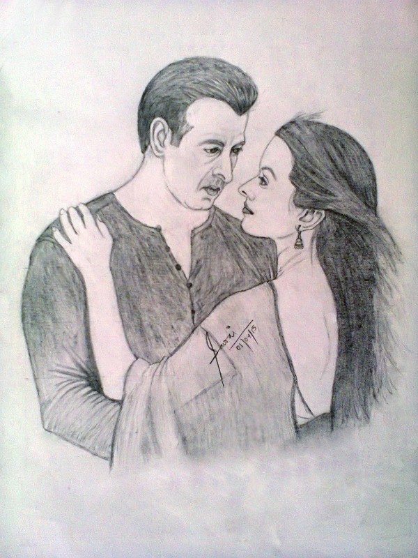 Pencil Sketch of Ronit Roy And Pallavi Kulkarni - DesiPainters.com