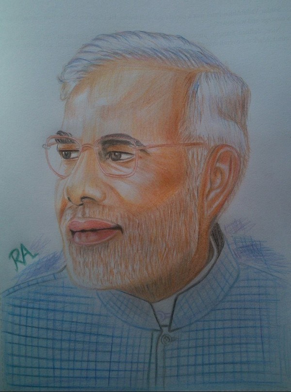 Pencil Color Sketch Of Narendra Modi - DesiPainters.com