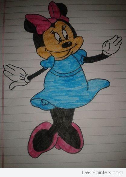 Crayon Painting Of Cute Mini Mouse - DesiPainters.com