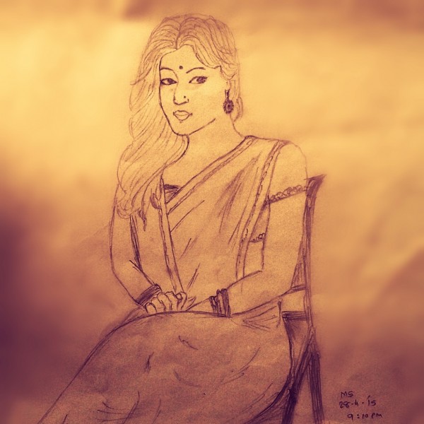 Pencil Sketch Of Indian Lady - DesiPainters.com