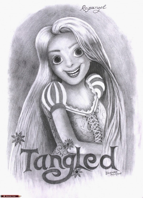 Pencil Sketch Of Rapunzel Animation Character From Tangled Movie