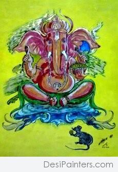 Watercolor Painting Of Ganesh Ji 