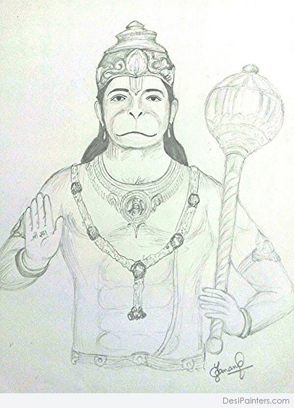 Hanuman Ji Pencil Sketch - Desi Painters-tuongthan.vn