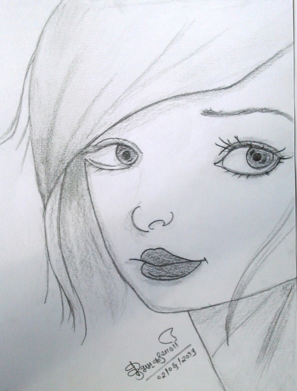 Pencil Sketch Of A Girl Face - DesiPainters.com