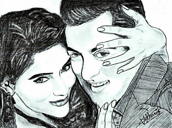Pencil Sketch Of Asin And Salman Khan