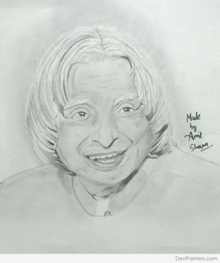 Pencil Sketch of Former President Late Dr. APJ Abdul Kalam Desi Painters