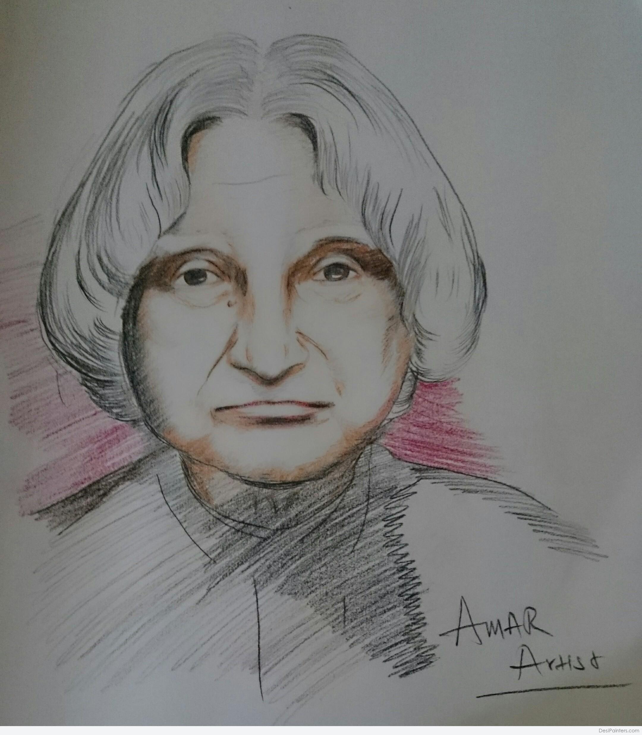 Pencil Color Sketch Of Dr. APJ Abdul Kalam