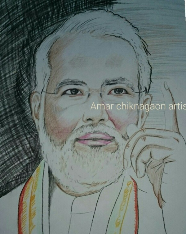 Pencil Color Sketch Of Narendra Modi - DesiPainters.com
