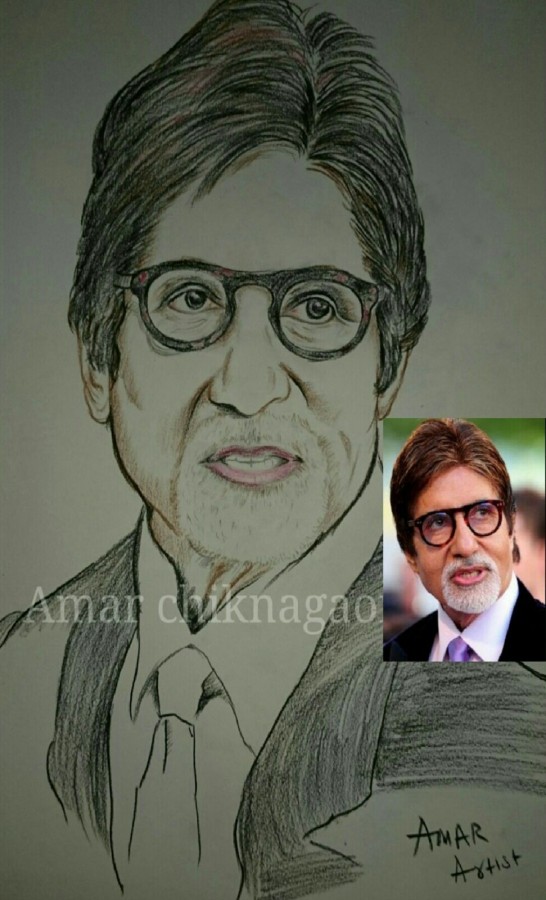 Pencil Color Sketch Of The Great Actor Amitabh Bachchan - DesiPainters.com
