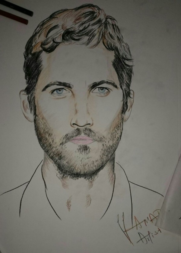 Pencil Color Sketch Of Hollywood Actor Paul Walker 