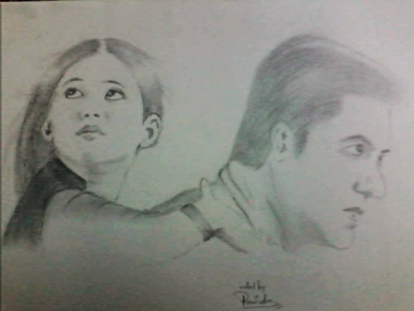 Pencil Sketch Of Salman Khan And A Girl In Bajrangi Bhaijaan