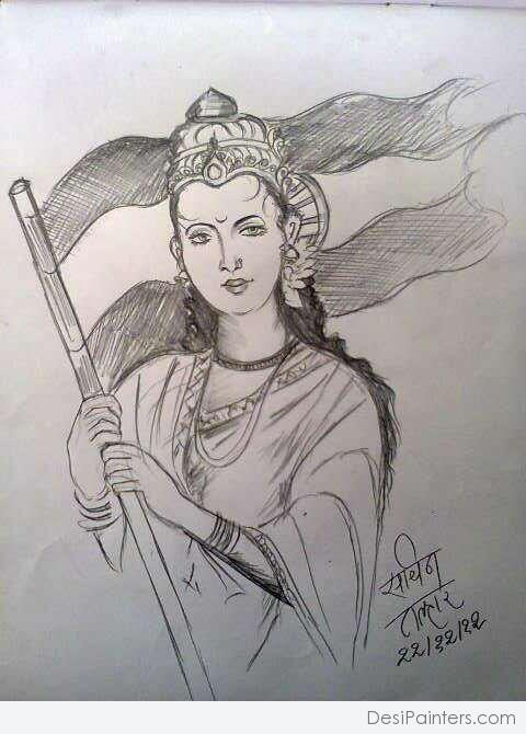 Pencil Sketch Of Bharat Mata