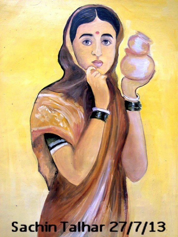 Oil Painting Of Maharastrian Women - DesiPainters.com